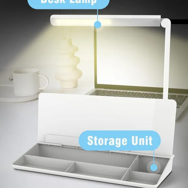 Desktop Writable Glass Whiteboard Organizer Storage Box With Table Lamp, Calculator and Wireless Charger photo-3