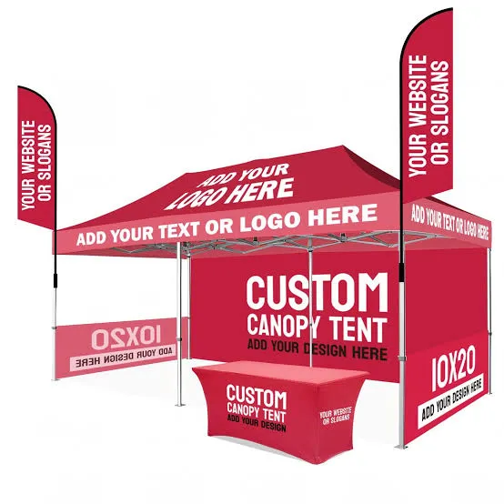10x20 Custom Canopy Tent With Logo Heat Transfer Printed 10x20 Custom Tent With Table Cover Flag Kits