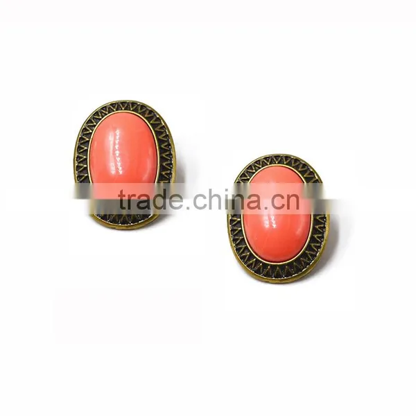 Hot Antique Bronze Plating Orange Resin Inlaid Imitation Jewellery Earrings photo-2