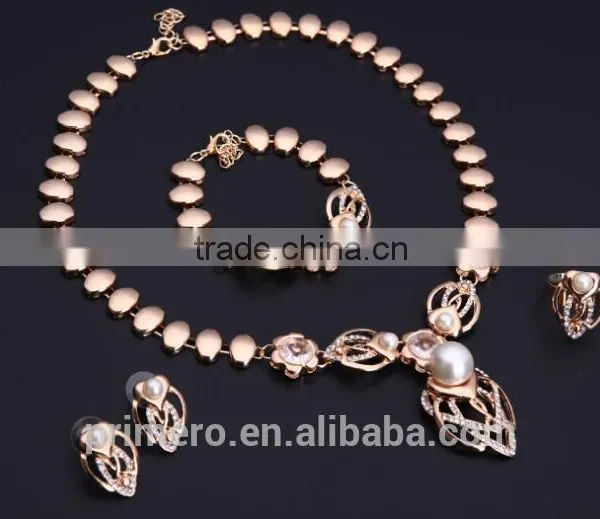 Fashion Natural Pearl Rhinestone Necklace Earrings Bracelet Ring Wedding Party Jewelry Sets photo-4