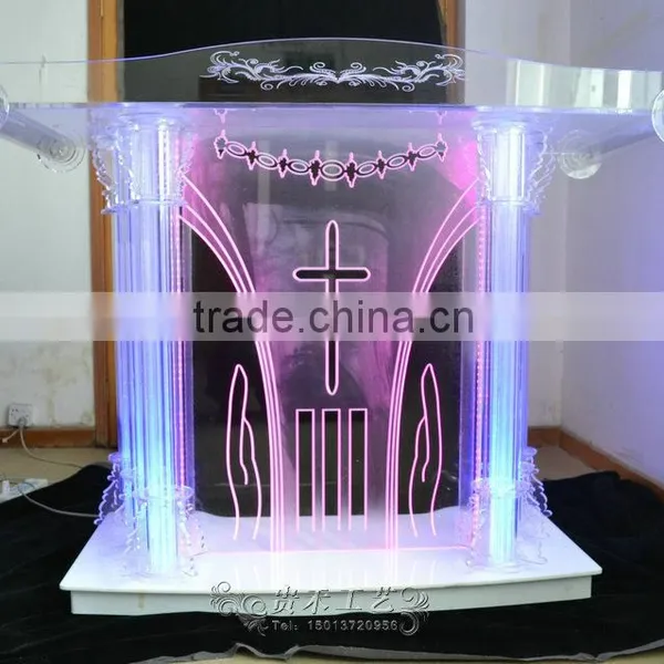 High Qualtiy Modern Church Pulpit With LED Light, Church Pedestal Pulpit, Organic Glass photo-2