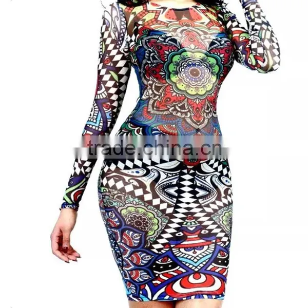 Women Sexy Night Dress Tribal Tattoo Printed Night Club Wear Bandage Bodycon Party Dress photo-2