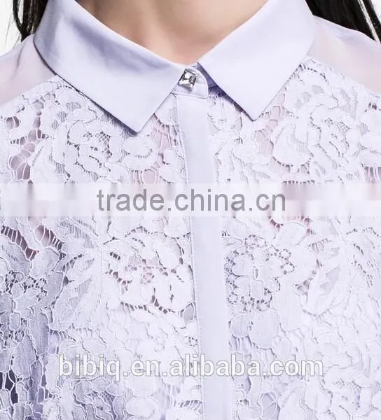 2015 Hot Sale Long Sleeve Purple Women Lace Blouse photo-3