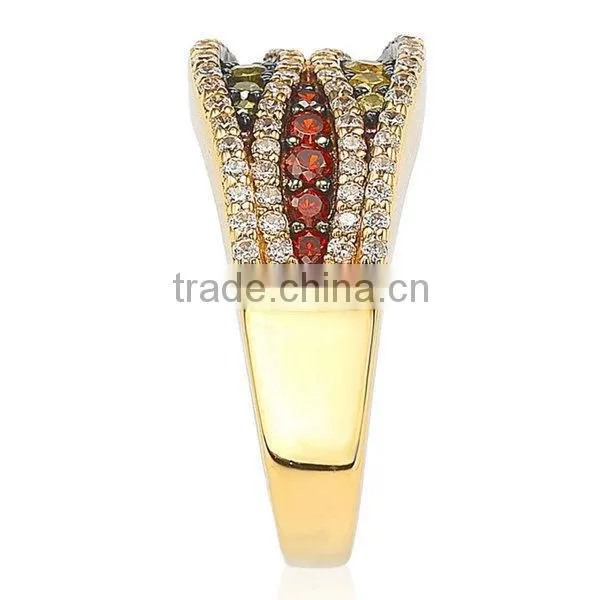 Fashion Wholesale Sterling Silver Goldplated Multicolor Pave Ring photo-4