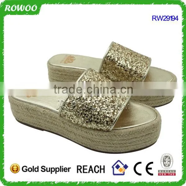 Shiny Glitter Lady Wedge Manufacturer Wholesale Slip on Shoes photo-2