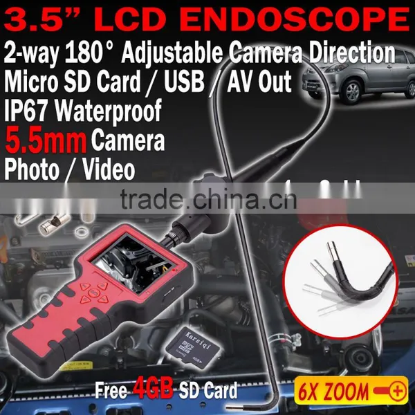 Recordable 3.5" 5.5mm Endoscope Borescope Zoom DVR 2 Way 180 Adjust 1m Video Industrial Inspection Camera photo-2