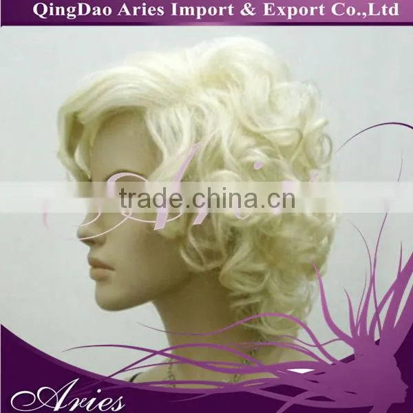 10" Heat Resistant Short Curly White Platinum Blonde Lace Front Synthetic Wig photo-2