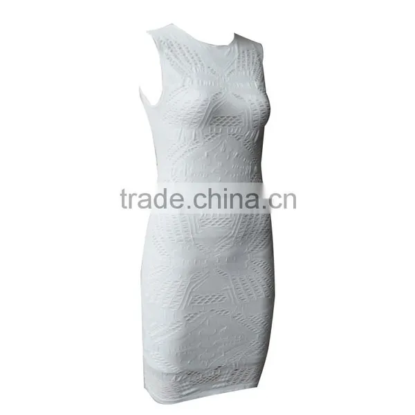 2016 Seamless Designer One Piece White Meshed Sleeveless Summer Girls Party Dress photo-2