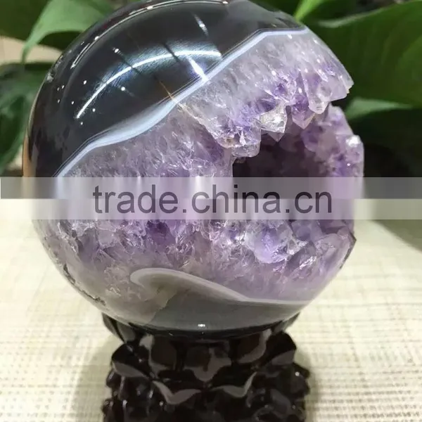 Lovely Natural Agate Geode Amethyst Laughing Smile Crystal Ball Sphere photo-4