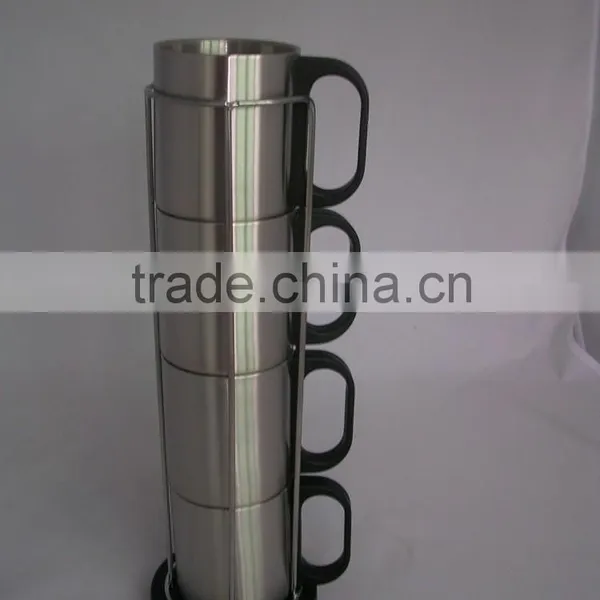 Four Piece 220ml Cup Set One Row Eco-friendly FDA LFGB Double Layer Stainless Steel Coffee Mug Cup Tumbler