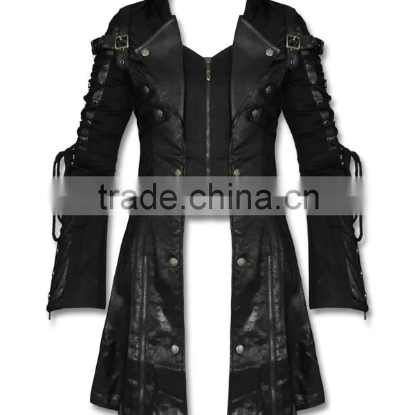 Poison Black Jacket Mens Faux Leather Goth Military Coat photo-5
