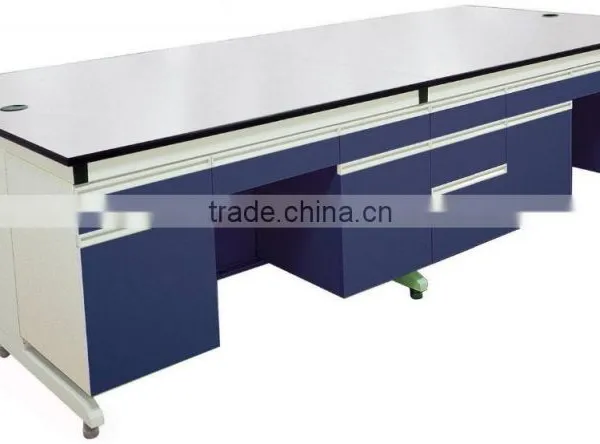 Steel C-Frame Lab Island Work Bench With Wooden Base Cabinets & drawers In laboratory table lab furniture