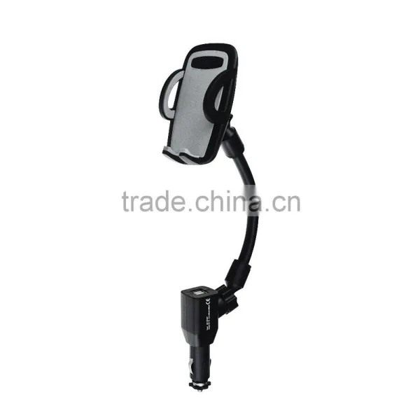 One Hand Operation Flexible Gooseneck Dual USB Ports Car Mobile Charger Stand for Mobile Phone photo-2