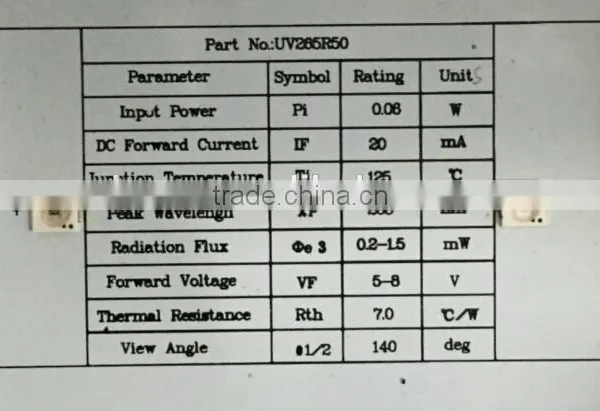 Factory Sale 0.2W Deep UV Germicidal ,Disinfection (260nm -270nm ) 265nm UVC LED photo-3