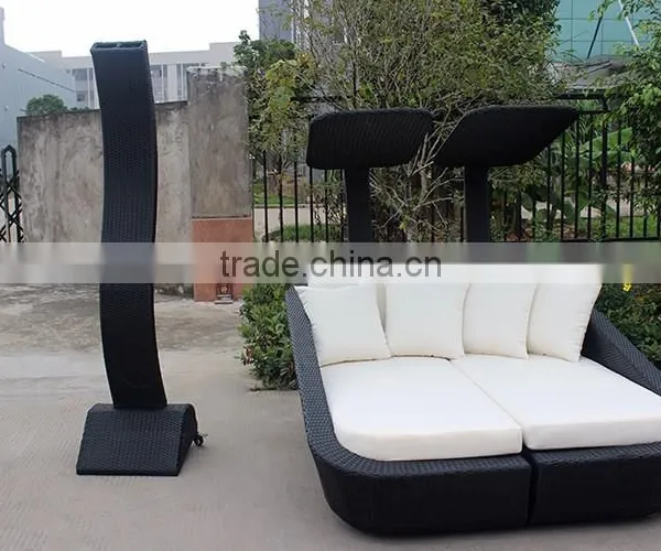 Antique Design Outdoor Furniture Rattan Double Canopy Sunbed photo-2