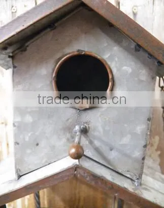 Antique Galvenized Metal Garden Bird House photo-5