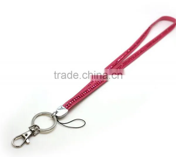 Fuchsia Promotion Gift PU Leather Lanyard With Crystal Gem Lanyard, Swivel Snap Hooks, Key Ring Accembly, Acrylic Gem Key Chain photo-2