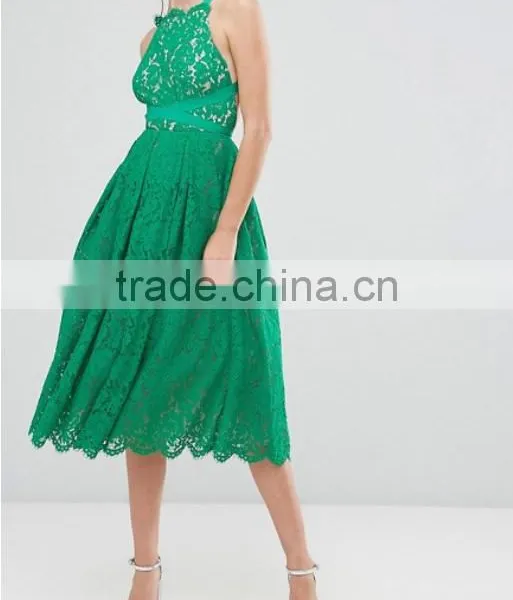 Lace Clothing OEM Square Neck Box-pleat Skirt Prom Dress Fashion Design Midi Prom Dress photo-4
