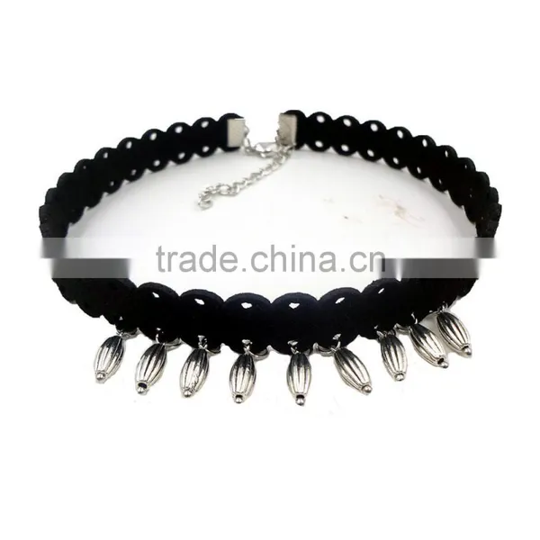 Fashion Silver Charms Pendant Black Chamois Leather Choker for Womens Jewelry photo-3