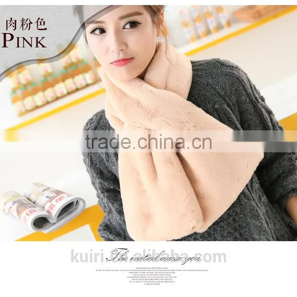 Super Quality New Winter Fashion Women Scarf Faux Rabbit Fur Plush Warm Scarf Lady Solid Color Scarves photo-2