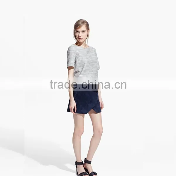 2015 Wholesale Fashion Ladies Short Sleeves Pure Color Grey Color 100%cotton T-shirt photo-2