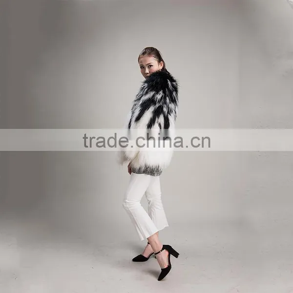 Myfur Black and White Women Fur Coat For Winter Real Raccoon Fur Long Jacket Fashion photo-4