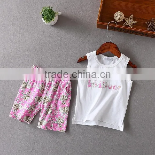 Wholesale Summer Cotton Printing Girls Casual Kids Clothing Sets photo-3