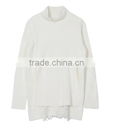 Women's Autumn Fitted Lace Bottom Long Knittting Turtleneck Sweater Tops With Lowest Price photo-3