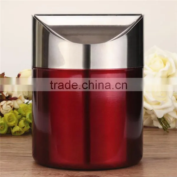 Best Price Red Color Stainless Steel Trash Bin1.5L Mini Car DustBin Swing Lid Kitchen Worktop Waste Rubbish Trash Can photo-2