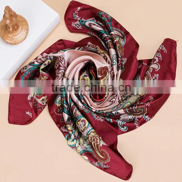 2017 Fashion Lady's Custom Digital Print Silk Satin Square Lady Scarf 90*90 photo-5