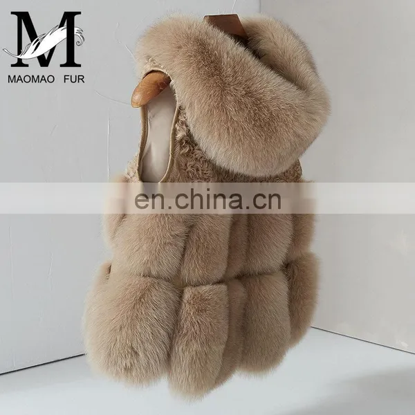 2017 New Fashion Real Fox Fur Geilt High Quality Fur Vest With Hood photo-2