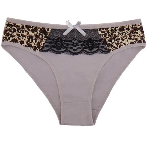 Yun Meng Ni Sexy Underwear Front Leopard Printed With Lace Briefs Soft Cottton Panties photo-5