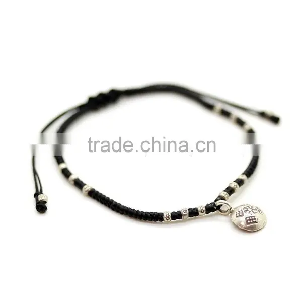 Black String Woven Bracelet With Alloy Metal Bar photo-3
