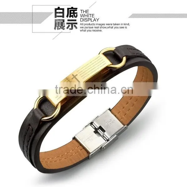 Genuine PU Leather Screw Bracelets 316L Stainless Steel Spanish Bible the Lord's Prayer Bangles photo-3
