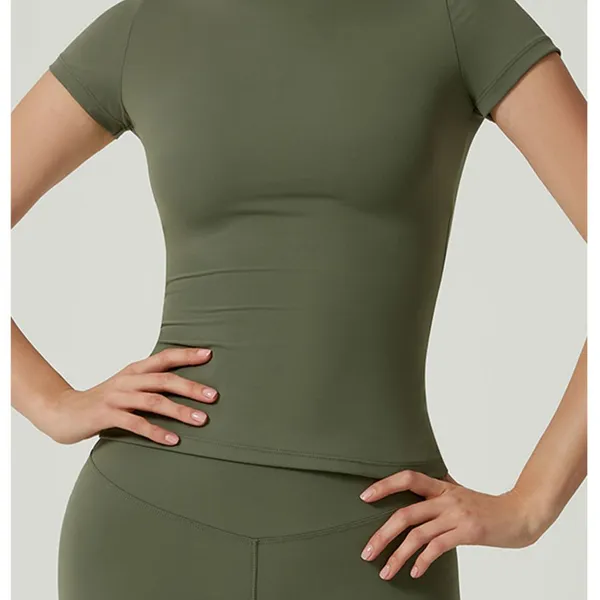 Wholesale Yoga Short Sleeved Round Neck Slim Fit Quick Drying Breathable Yoga Suit Top, Shaping Elastic Sports Top photo-2