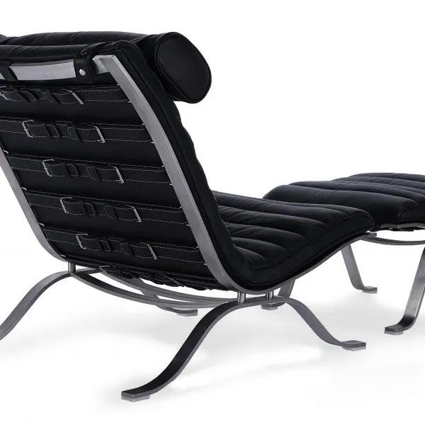 Ari Chair & Ottoman Complete Set, Black Leather Ergonomic Lounge Chair With Matching Footrest for Relaxation & Decor photo-3