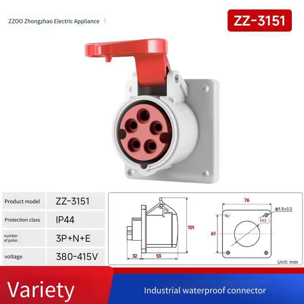 Zhongzhao Waterproof Industrial Plug and Socket Male-female Docking Connector, 3-core Three-phase 380v 32a Aviation Plug photo-4