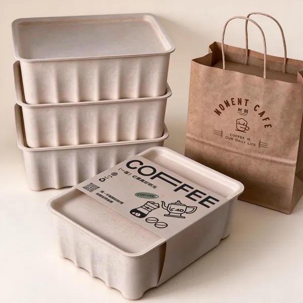 Molded Pulp Gift Box for Apparel and Books, Kraft Sleeve and Carry Handle, Custom Sizes, Compostable Material