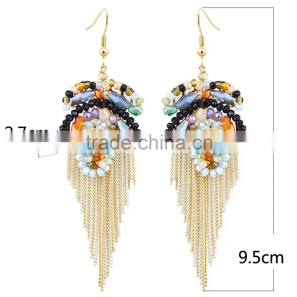 Wholesale Hot Selling Crystal Earrings Gold Long Tassel Earrings photo-2