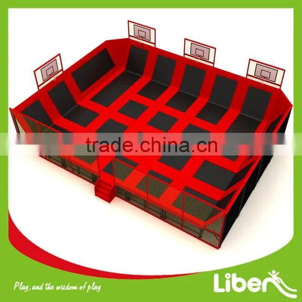 Red Color Trampoline TUV Kids Sky Zone Rectangule Jumping Trampoline Park With Basketball Hoop for Sale photo-3