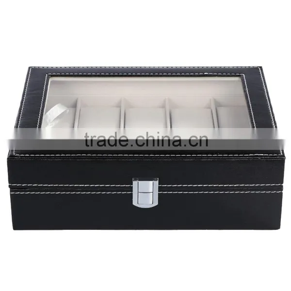 New HOMDOX Synthetic Leather Glass Window 10 Slots Watch Storage Display Box Jewelry Case Black OS004749 photo-5