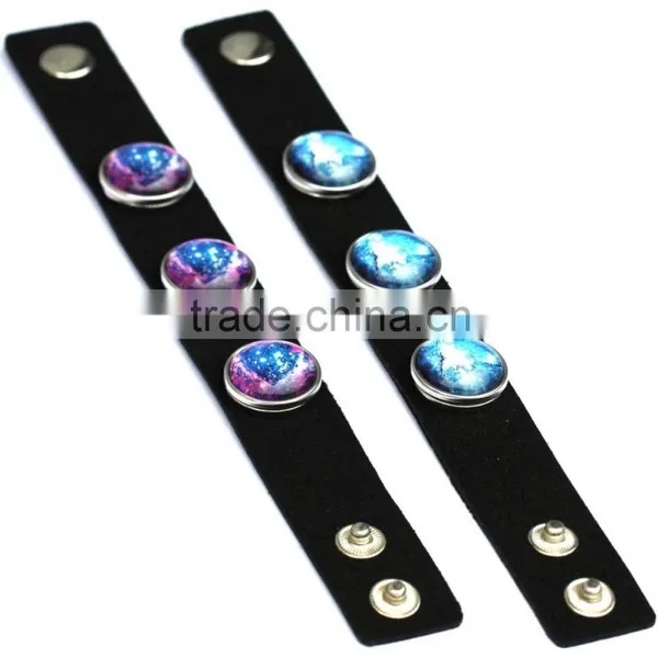 Wholesale Glass Nebula - Galaxy Space - Novelty Leather Metal Cuff Buttons Bangle Bracelet photo-5