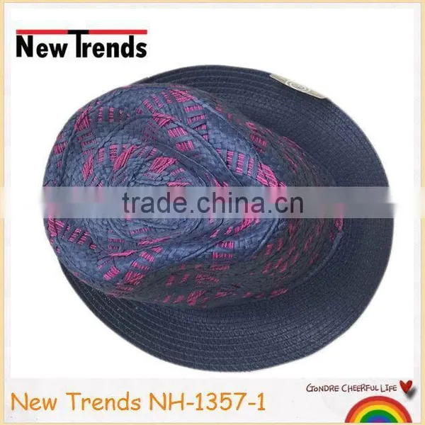Red Fabric in Purple Straw Hat Handmade Straw Hat