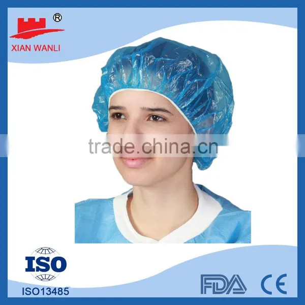 Good Quality White Red Blue Pink Waterproof Disposable PE Shower Cap Hotel photo-3