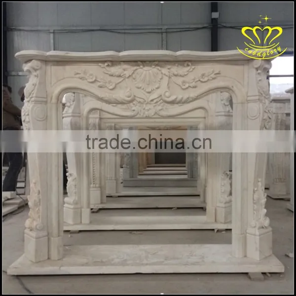 Yellow Marble Sculpture Fireplace Large Complex of Carve Patterns or Designs photo-3