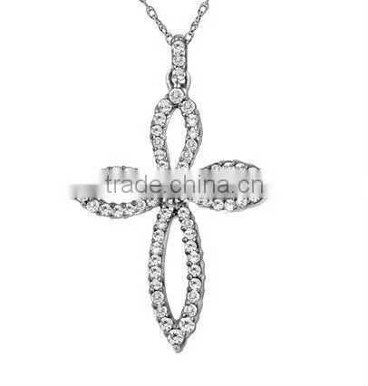 Fashion Zircon Cross Pendant Sterling Silver Necklace Jewerly