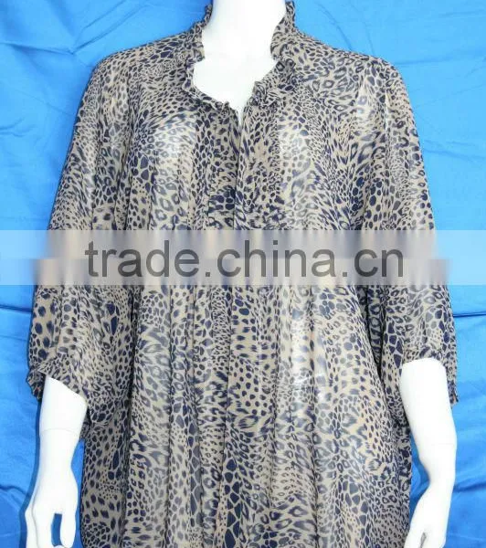 New Design Printed Chiffon Blouse for Middle Aged Women