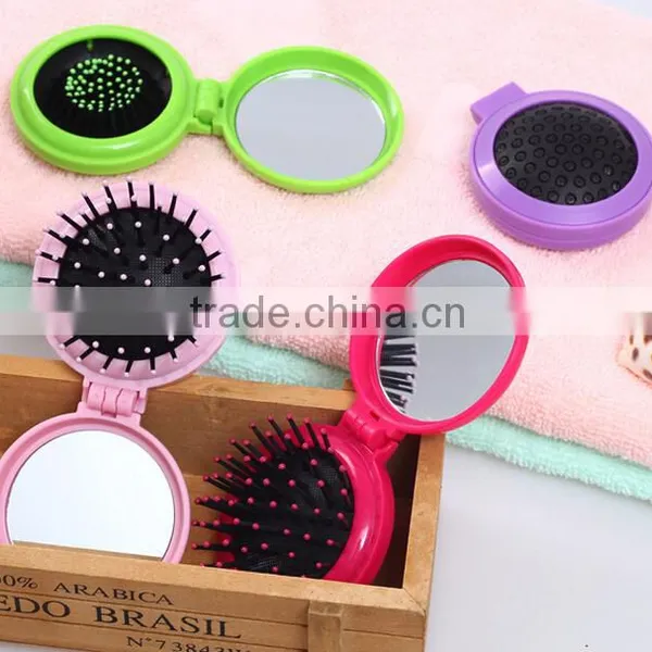Yiwu Wholesale High Quality Mini Round Shape Folding ABS Head Massage Comb With Mirrow photo-6