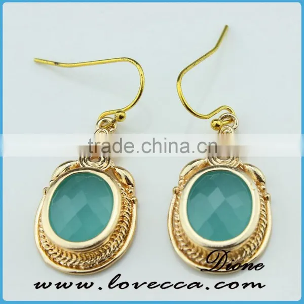 Fashion 2016 Latest Vintage Jewelry Dubaiearrings 18k Gold Color Plated Gold Green Drop Stone Earring photo-3