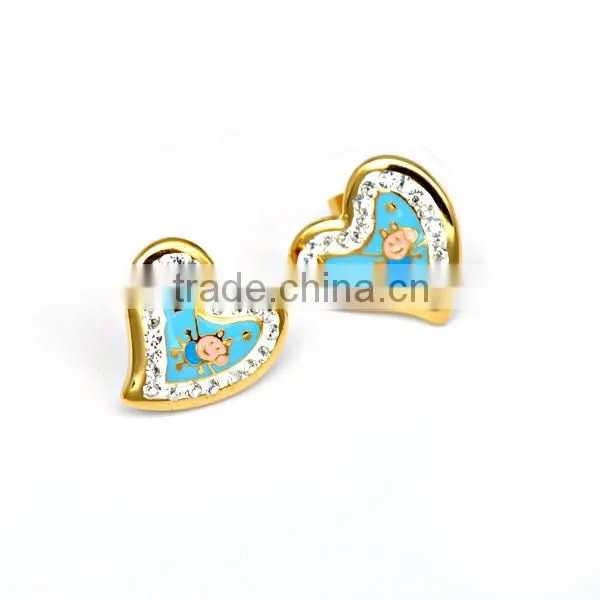 Fashion Earring Gold Heart Enamel Drawing Earring photo-4